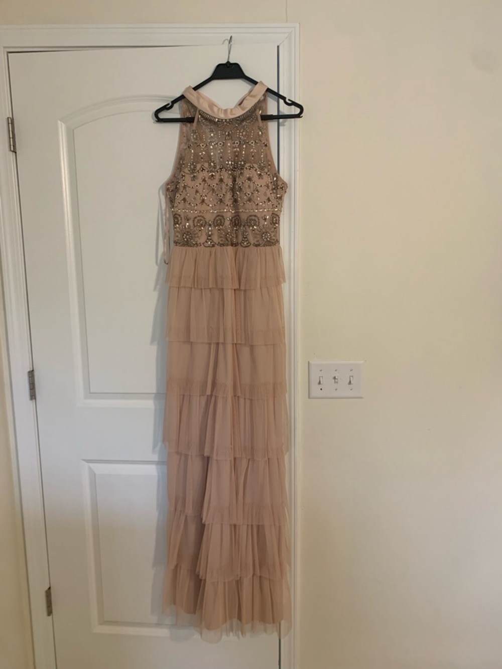 Adrianna Papell Blush Beaded Evening Gown